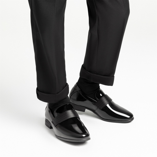 Boys' Slip-On Formal Dress Loafers - BRIGHT BLACK - 6